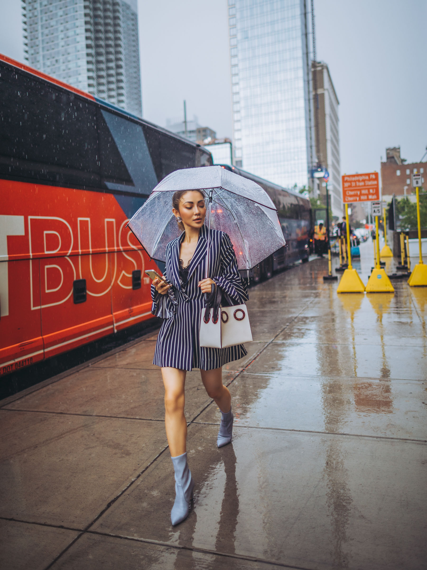 how to style a blazer, blazer dress, chic rainy day outfit // Notjessfashion.com