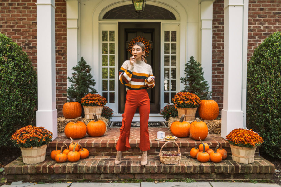 Beauty-inspired autumn celebration featuring EOS Sugarplum Lip Balm, fall outfit // Notjessfashion.com