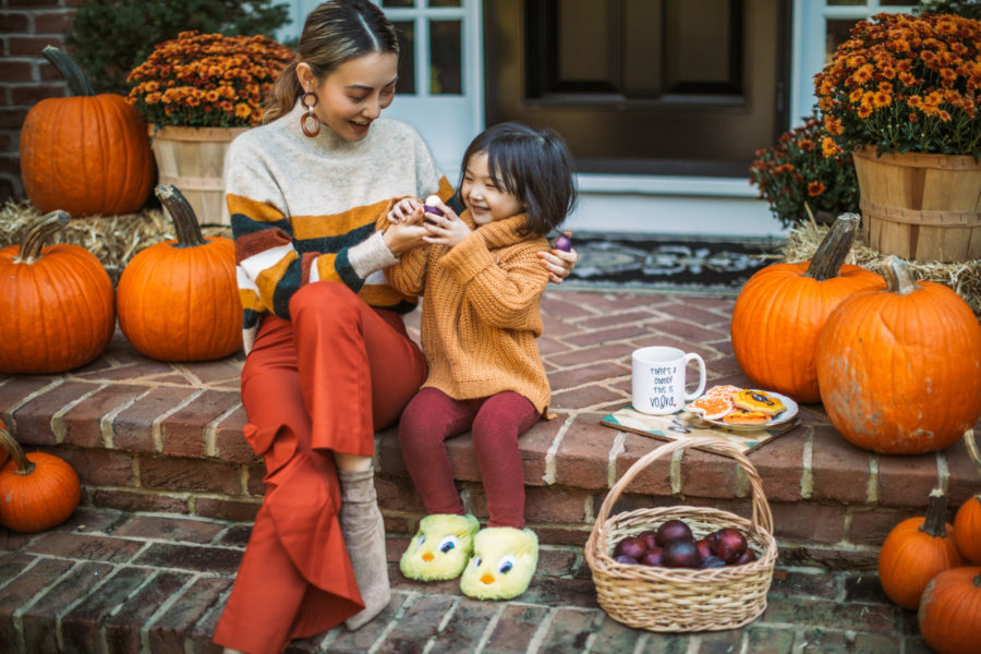 fall activities, pumpkin decorated front porch, EOS Sugarplum Lip Balm // Notjessfashion.com