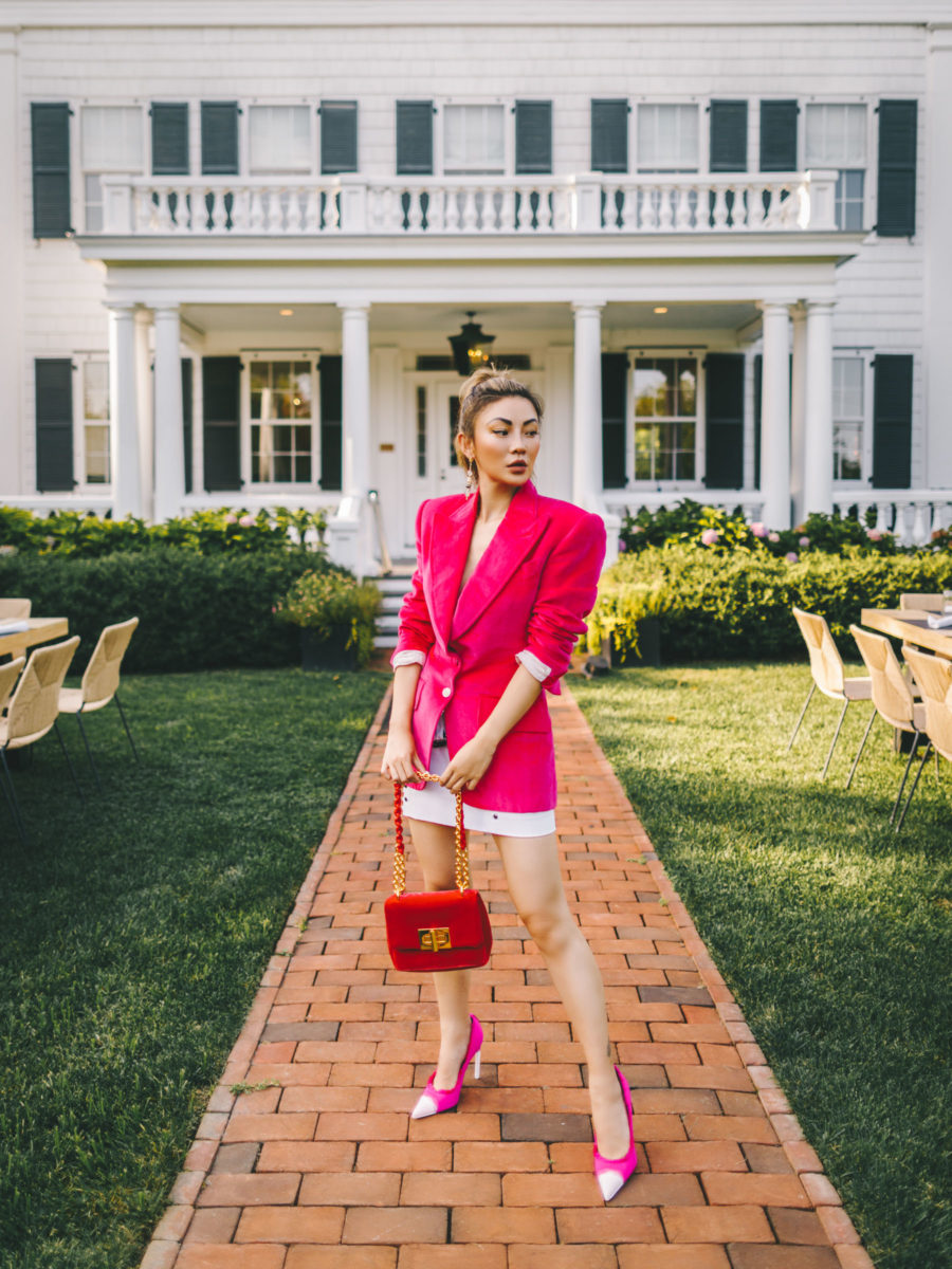 How to Define Your Personal Style - pink blazer look, suiting fashion trend, tom ford in the hamptons // Notjessfashion.com