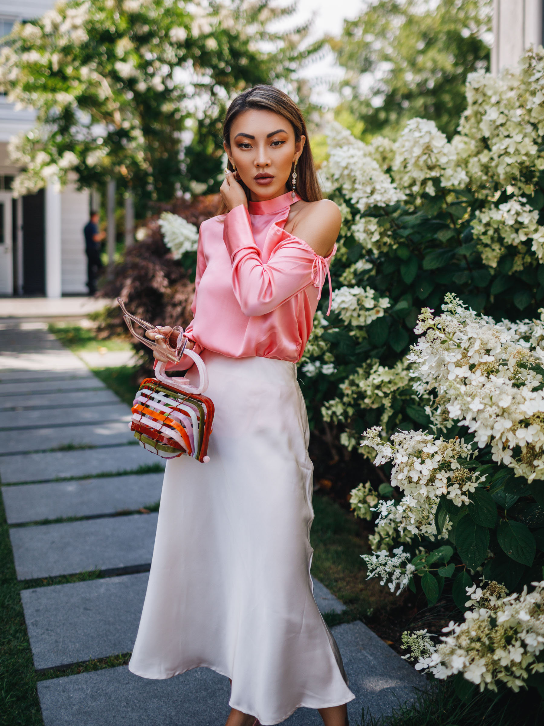 summer fashion staples, Dressy date night look, satin fashion trend, cult gaia bag, summer fashion staple, slip skirt // Notjessfashion.com