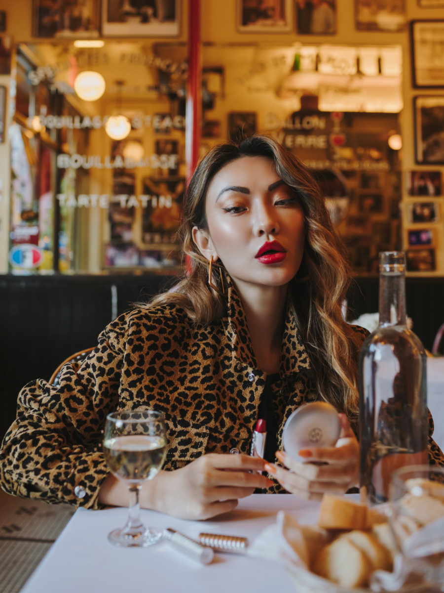 Jessica Wang wearing a leopard print jacket with red lipstick while sharing her favorite crowd pleasing gifts from amazon // Jessica Wang - Notjessfashion.com