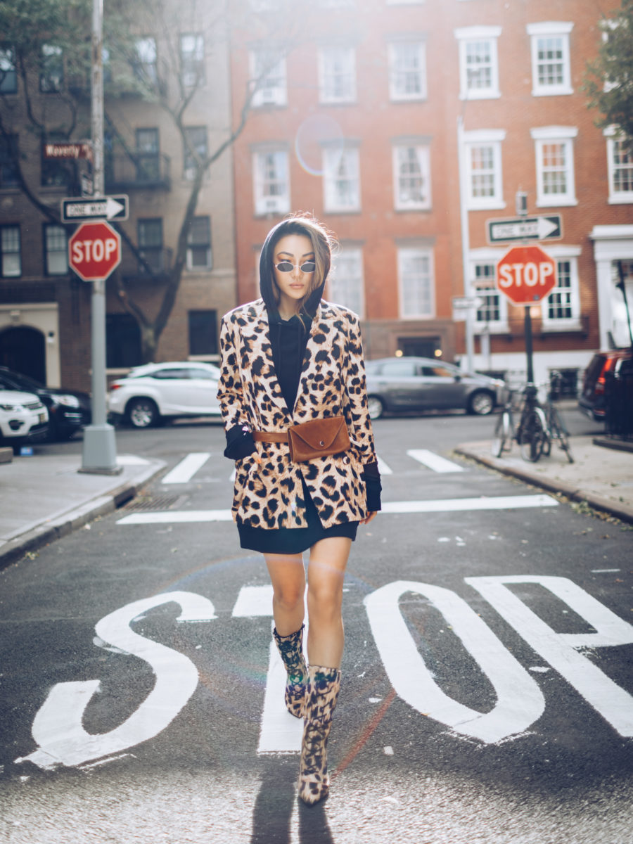 jeans and blazer outfit, animal print blazers, leopard print outfit, mid-calf boots // Notjessfashion.com