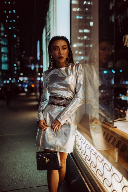 handbag trends for fall 2019, holiday trends for party season, holiday party outfit 2019, Metallic dress, metallic trend 2018, balmain silver dress // Notjessfashion.com