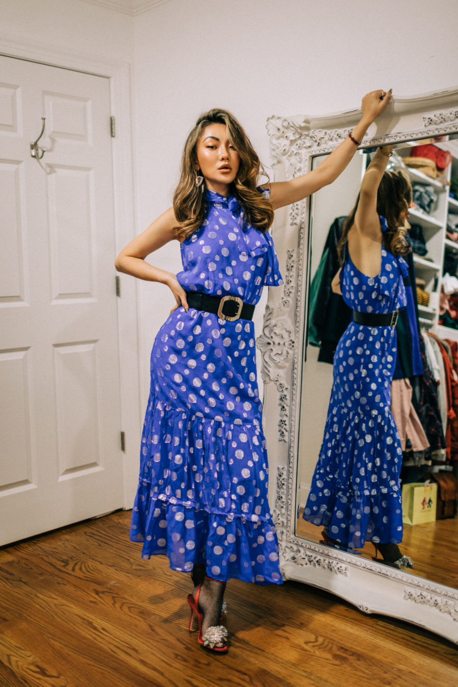 fashion blogger jessica wang shares black friday 2019 sales wearing blue cocktail dress // Notjessfashion.com