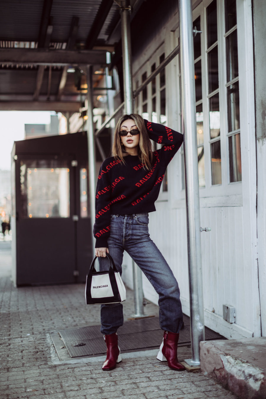 Must-Have Brands to Rock the Logomania Trend - Balenciaga Logo Sweater, Balenciaga Tote, Dakar Boots // Notjessfashion.com