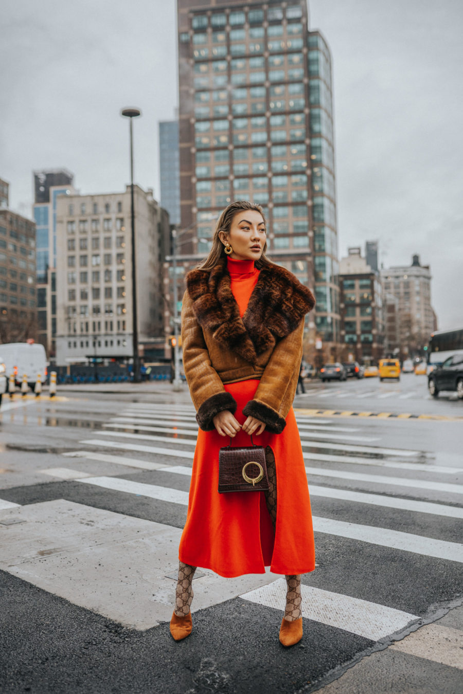 alc orange dress, gucci tights // jessicawang.com