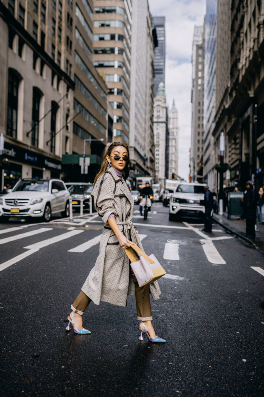 beige outfits, louis vuitton logo jacket,  louis vuitton trench, trench coat and leather trousers, fashion week street style // Notjessfashion.com