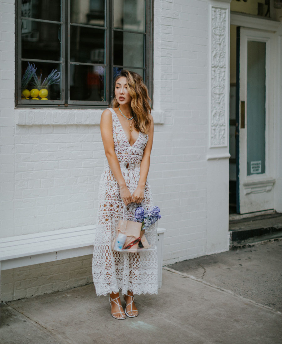 summer fashion trends 2019, white lace dress, naked sandals trend // Notjessfashion.com