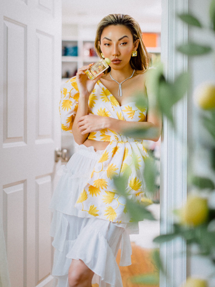 fashion blogger jessica wang wears yellow floral top with jo malone perfume // Notjessfashion.com
