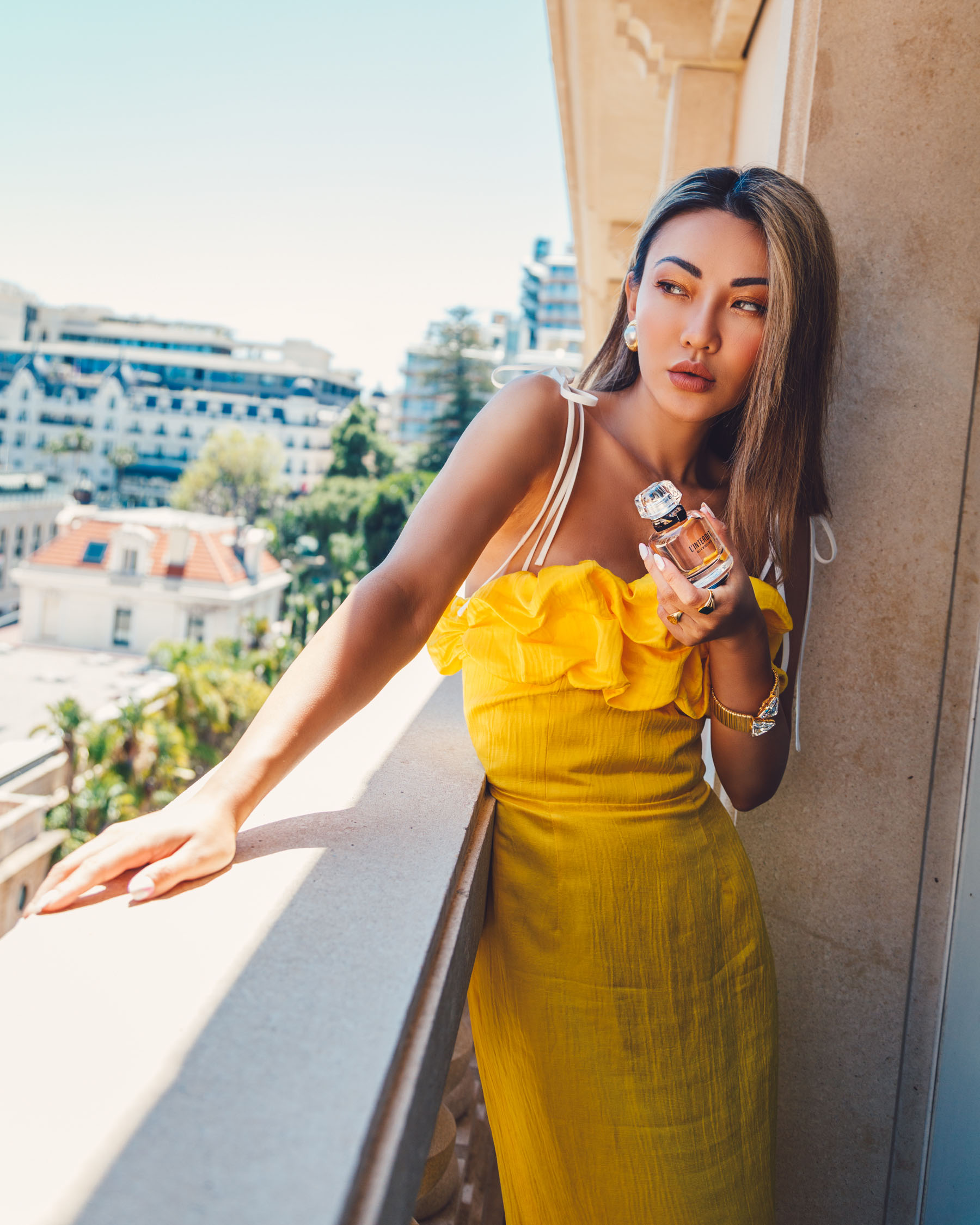 affordable it-girl brands, yellow pleated dress, givenchy l'interdit, vacation style // Notjessfashion.com