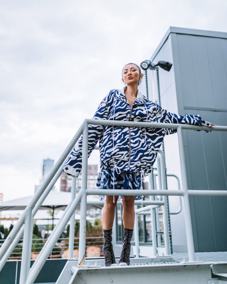 jessica wang wearing a matching set featuring a zebra print jacket and zebra print skirt for labor day // Jessica Wang - Notjessfashion.com