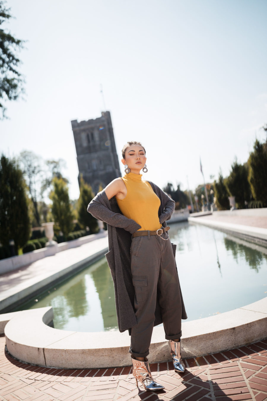 fashion blogger jessica wang wearing spring transitional pieces - longline cardigan and turtleneck // Notjessfashion.com