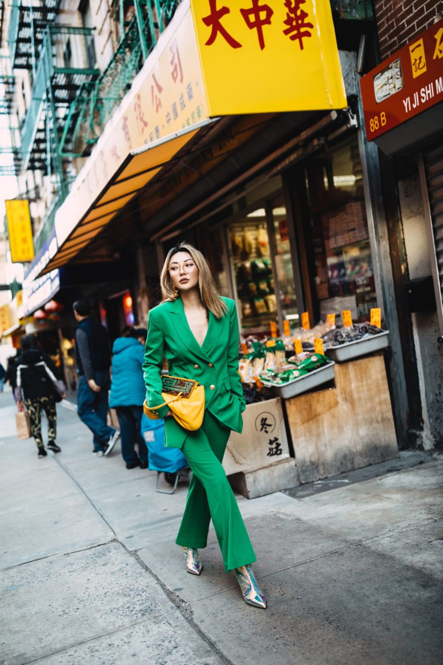 Chinese New Year 2020 in Chinatown NYC wearing a green suit // Notjessfashion.com
