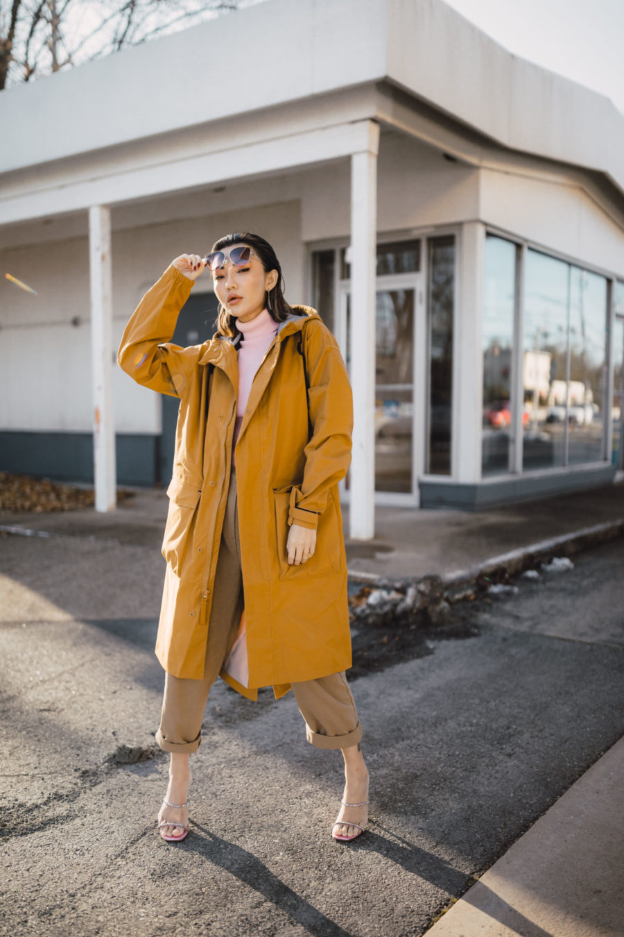 fashion blogger jessica wang wears Nike winter coat with a sleek workwear pieces // Notjessfashion.com