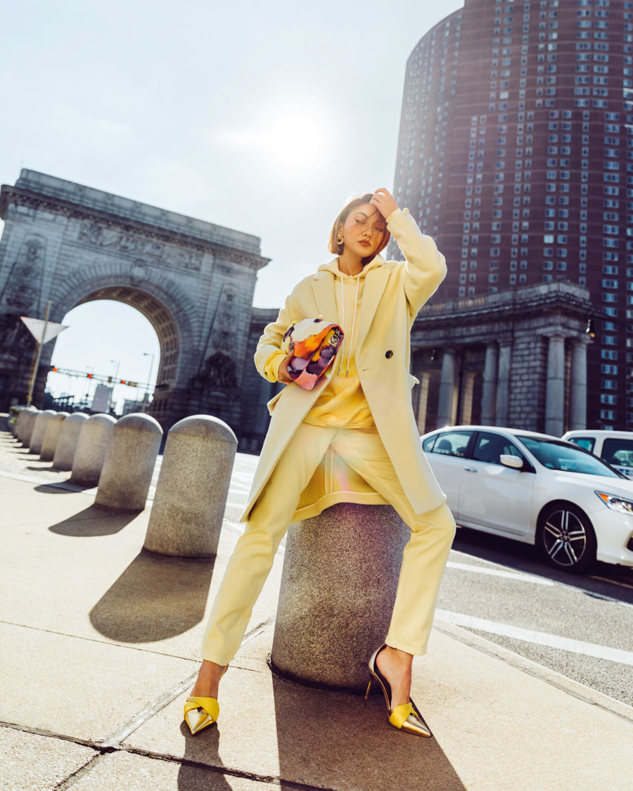 fashion blogger jessica wang wearing fall's biggest trends - yellow coat // Jessica Wang - Notjessfashion.com