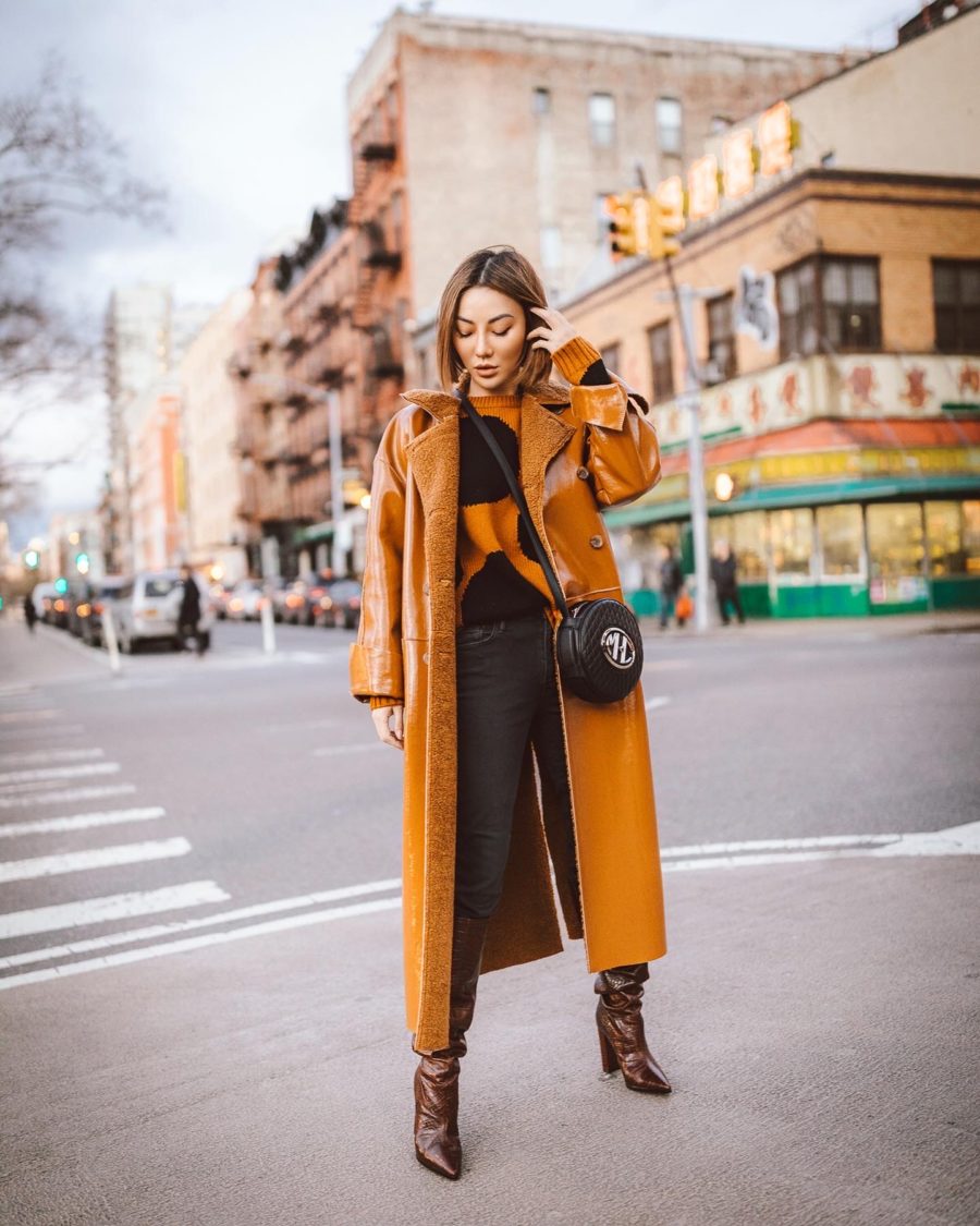 My recent summer to fall transition outfits - Chinti and Parker Dot Cashmere and Wool Sweater, Black jeans, snake effect knee high boots, michael kors monogramme crossbody bag // Jessica Wang - Notjessfashion.com