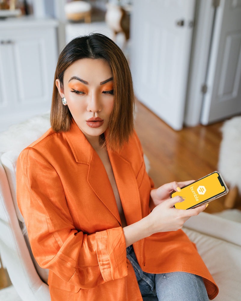 fashion blogger jessica wang wearing an orange blazer with orange eyeshadow // Jessica Wang - Notjessfashion.com
