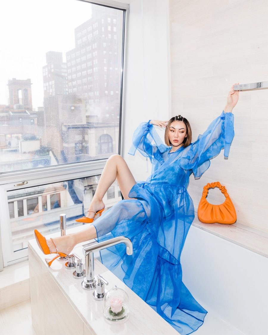 color combinations for summer - blue and orange outfit // Jessica Wang - Notjessfashion.com