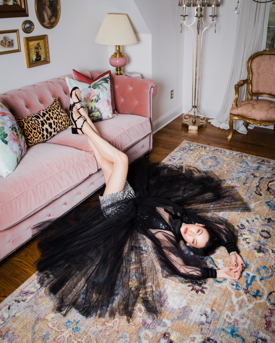 fashion blogger jessica wang wears tulle dress on living room floor and shares quarantine projects // Jessica Wang - Notjessfashion.com