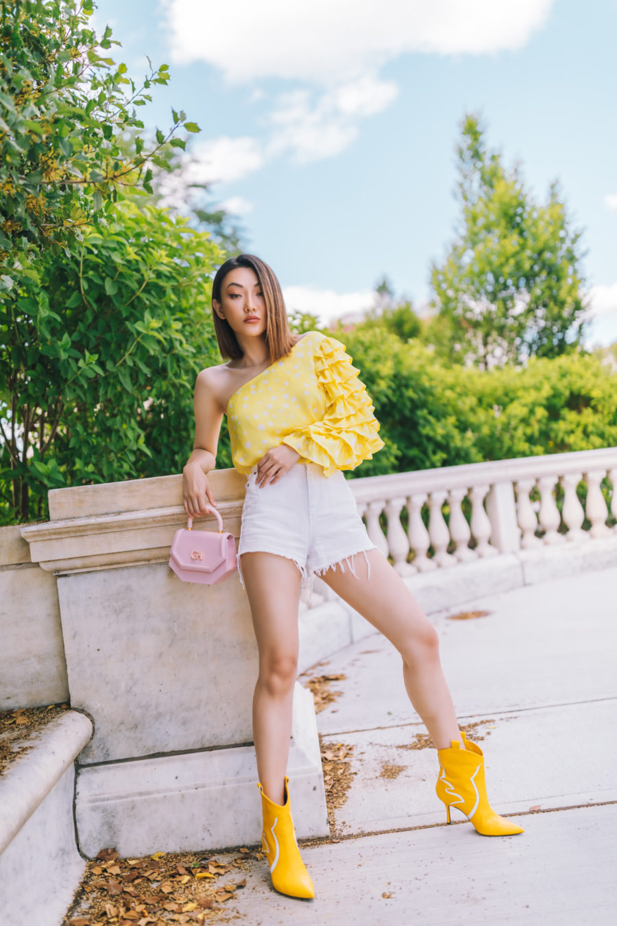 jessica wang x amazon the drop collection one-shoulder lemon blouse // Jessica Wang - Notjessfashion.com