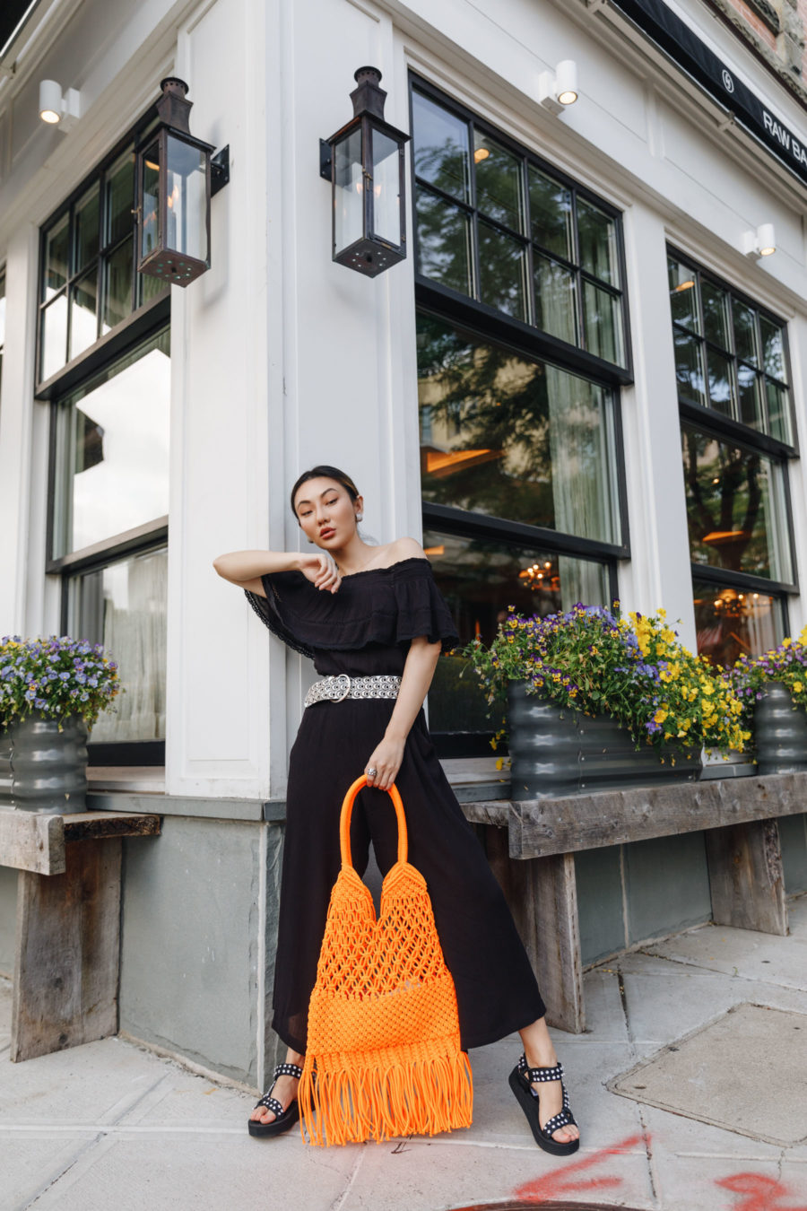 The Hollywood Studded Leather Crossbody Bag Orange