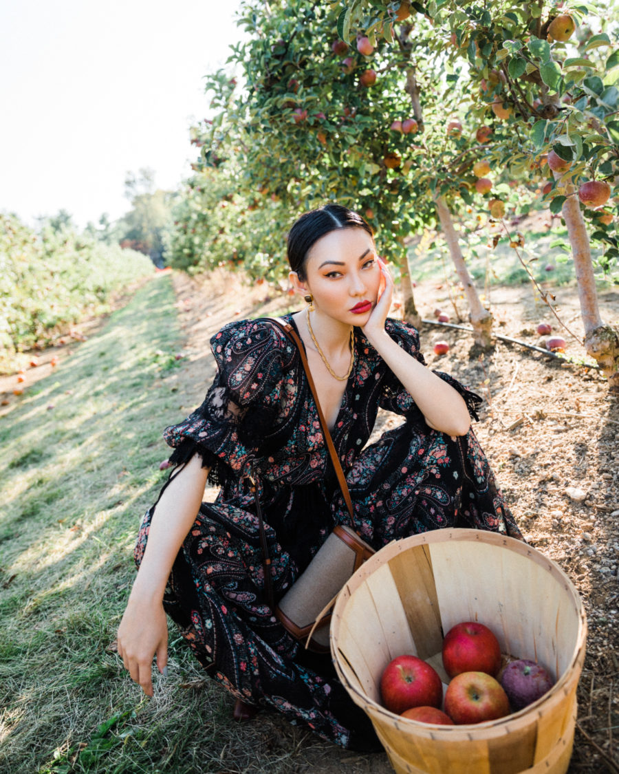 jessica wang wearing a romantic maxi dress with floral print while sharing stylish labor day outfit ideas // Jessica Wang - Notjessfashion.com