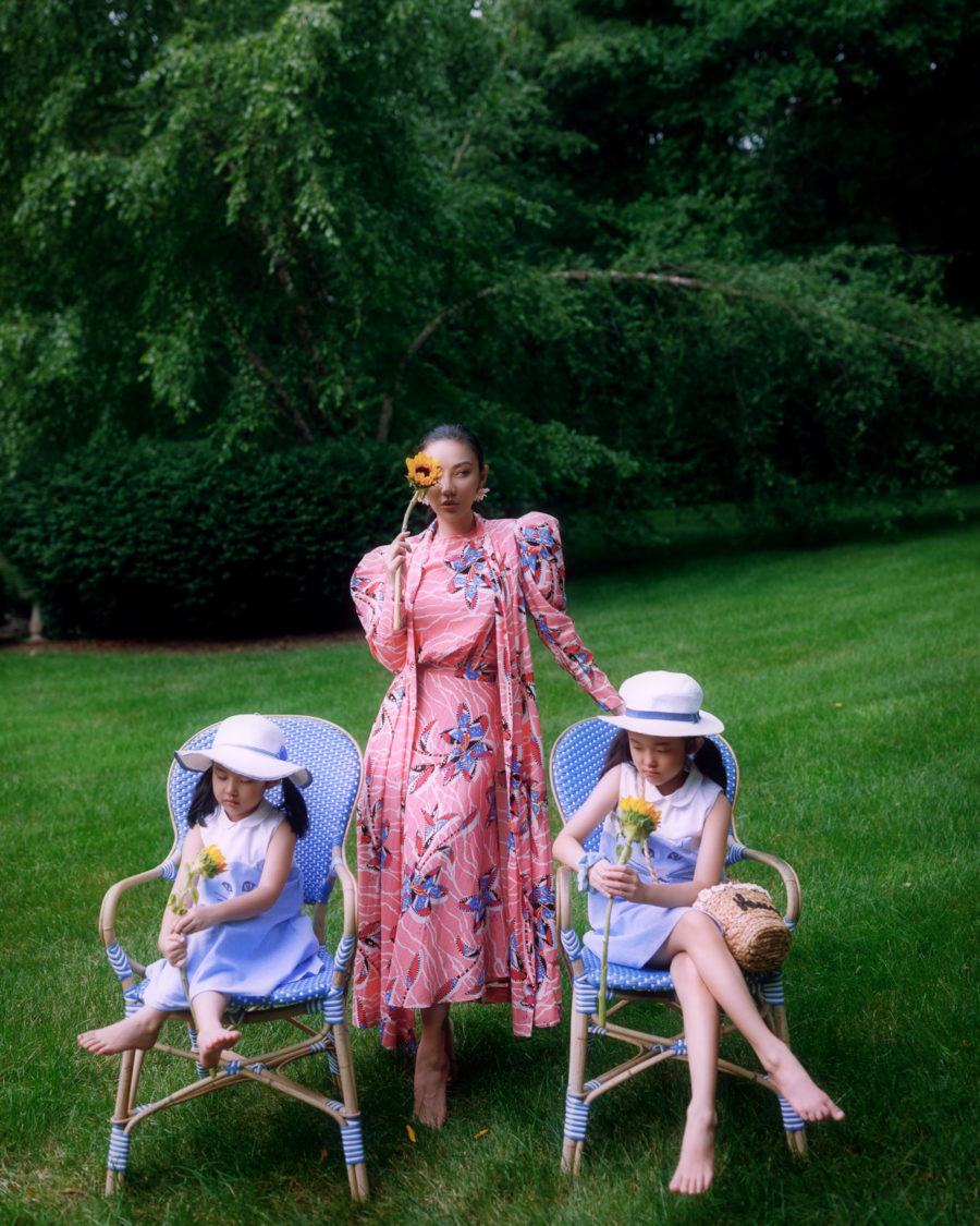 fashion blogger wearing a pink stella jean dress while sharing tips on how to empower all girls // Jessica Wang - Notjessfashion.com