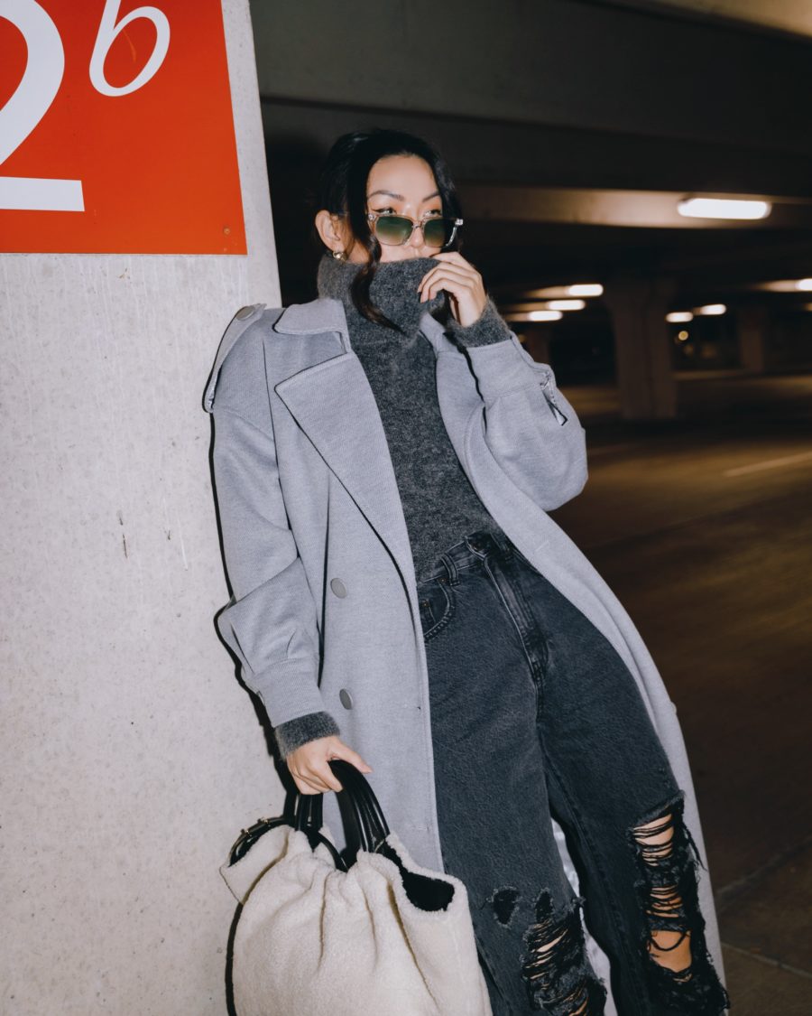 fashion blogger jessica wang wears cozy pieces for fall, monochromatic gray outfit // Jessica Wang - Notjessfashion.com