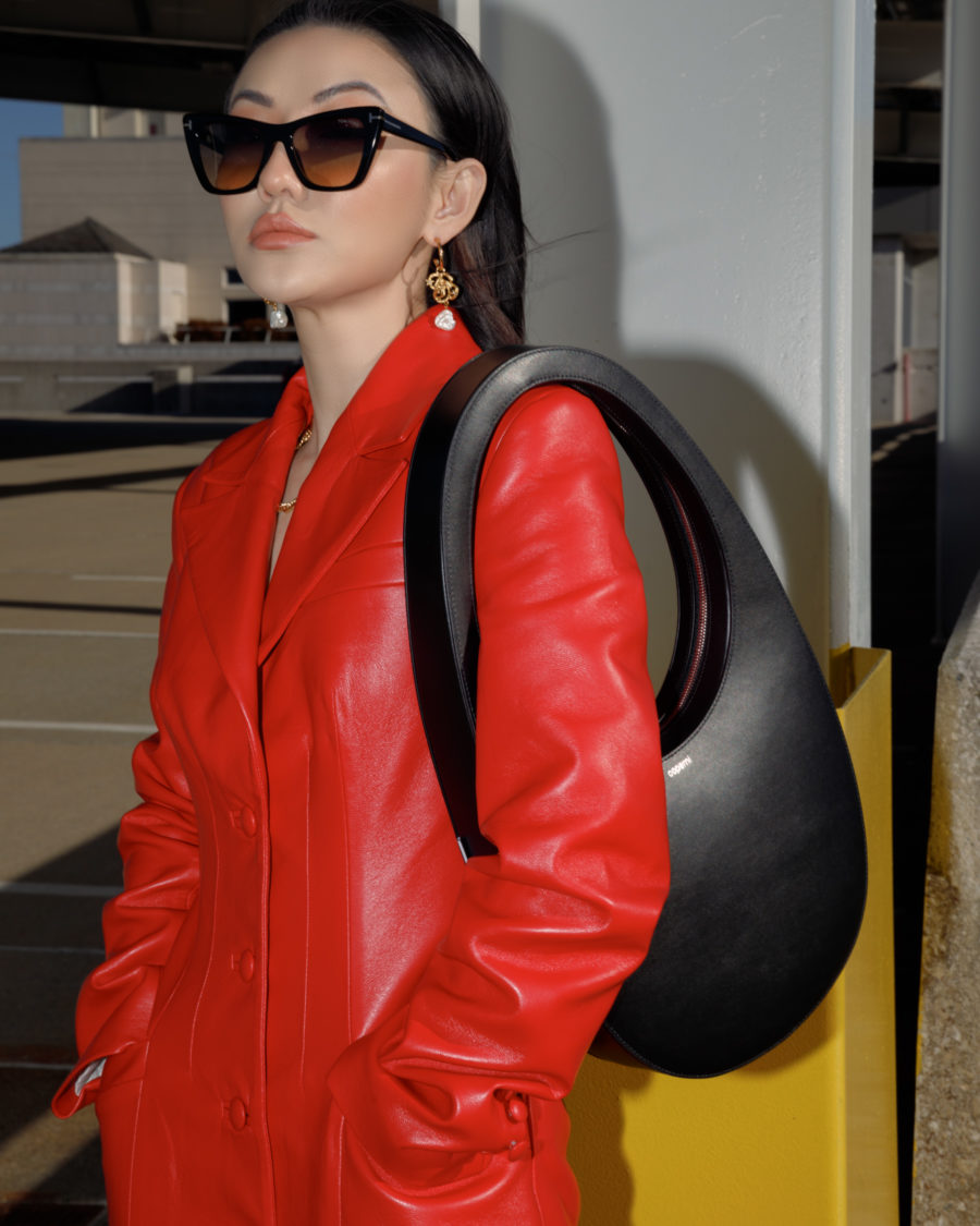 jessica wang wearing a modern lunar new year look with a red coat from luisaviaroma // Jessica Wang - Notjessfashion.com