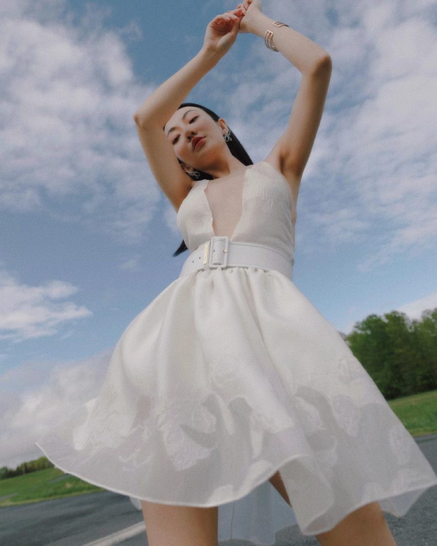 jessica wang wearing a short white wedding dress by emporio armani // Jessica Wang - Notjessfashion.com