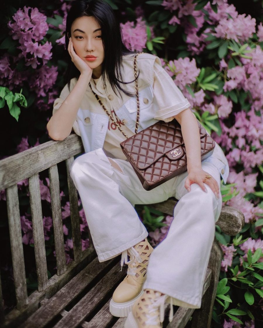 jessica wang wearing a baum und pferdgarten color block vest jacket, distressed jeans, and AGL cut out boots while sharing her favorite out of the box accessories to elevate your outfits // Jessica Wang - Notjessfashion.com