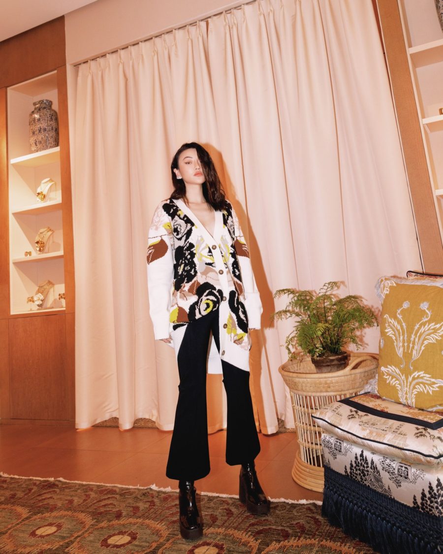 jessica wang wearing a cream oversized floral cardigan with her shoe essentials from the nordstrom anniversary sale // Jessica Wang - Notjessfashion.com