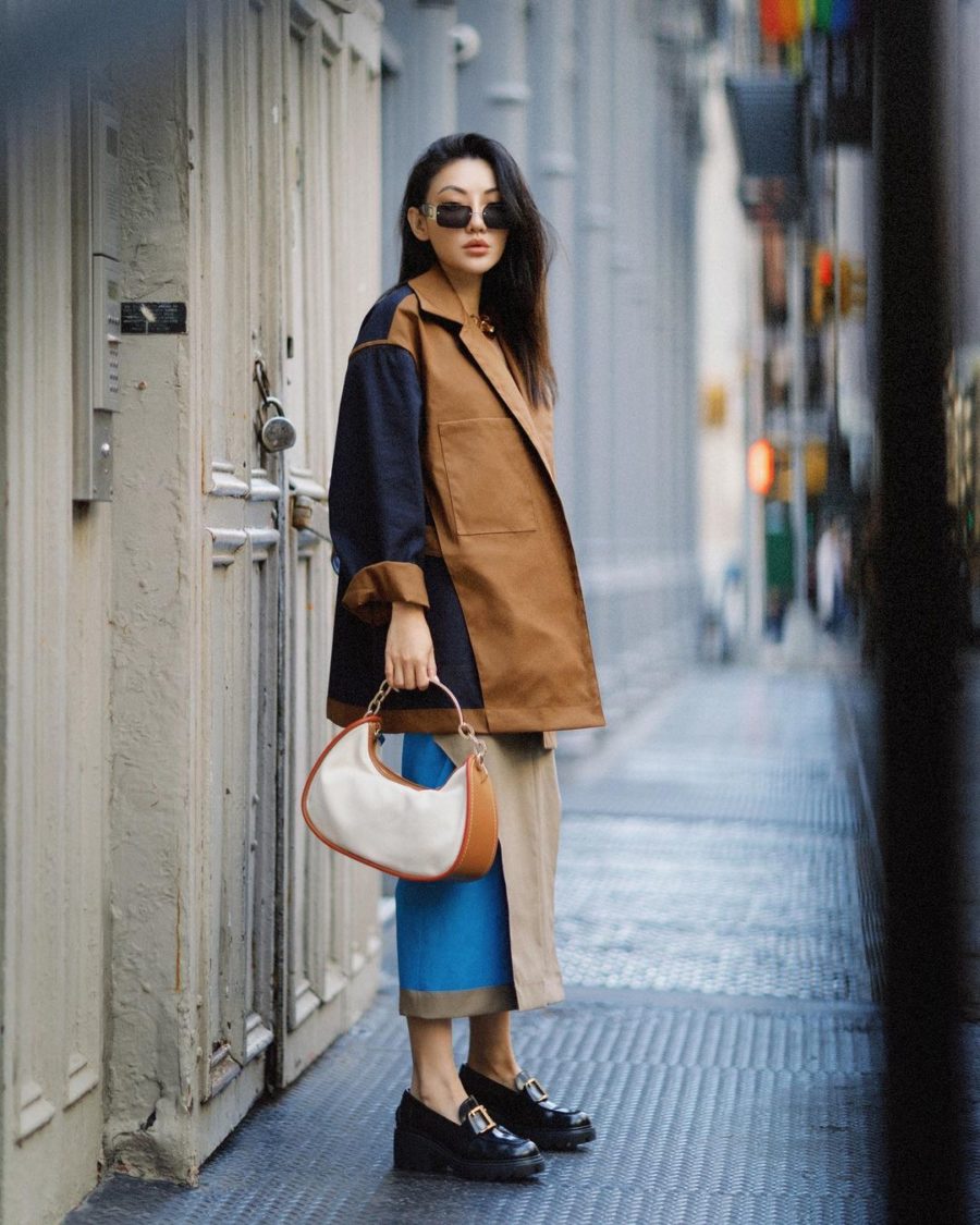 Jessica Wang wearing an outfit featuring tod's two tone jacket with loafers and a shoulder bag while sharing her favorite crowd pleasing gifts from amazon // Jessica Wang - Notjessfashion.com