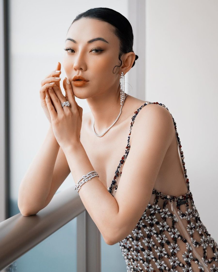 Jessica Wang wearing tiktok aesthetic trend featuring an embellished mesh dress // Jessica Wang - Notjessfashion.com