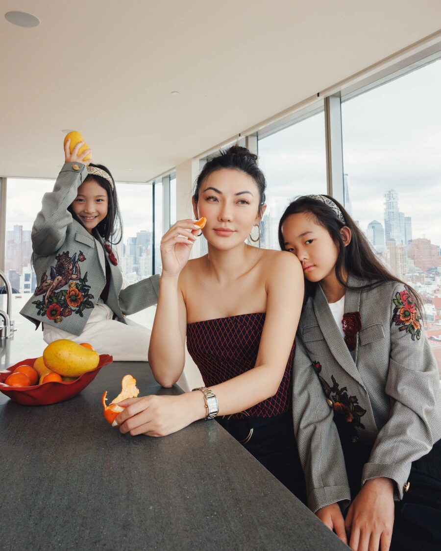 Jessica Wang wearing a Tory Burch top and pants while sharing skin health foods // Jessica Wang - Notjessfashion.com