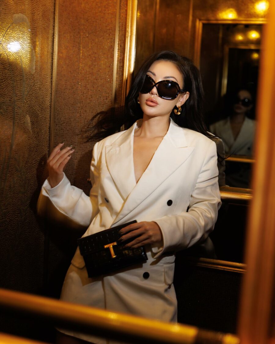Jessica Wang wearing a White Tom Ford Blazer while sharing top rated skincare products // Jessica Wang - Notjessfashion.com