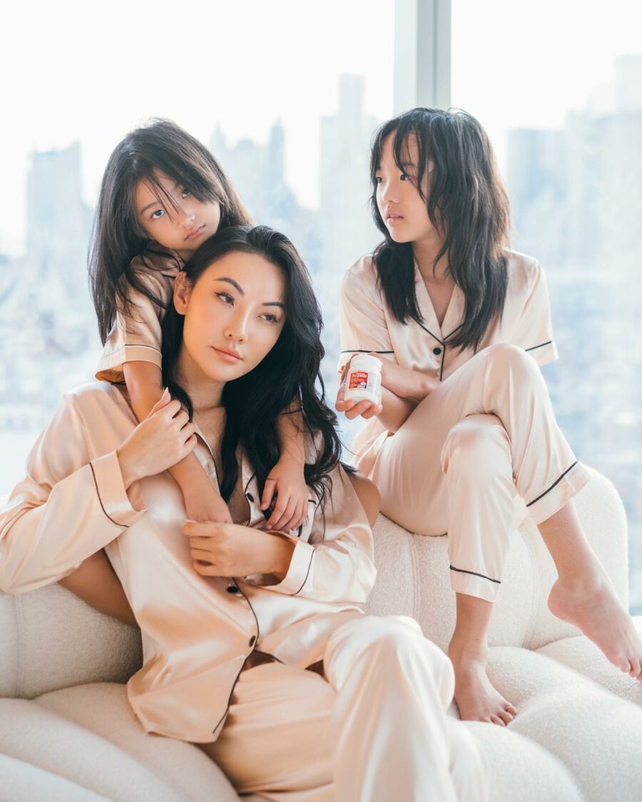 Jessica Wang wearing a silk pajama set while sharing wellness trends // Jessica Wang - Notjessfashion.com