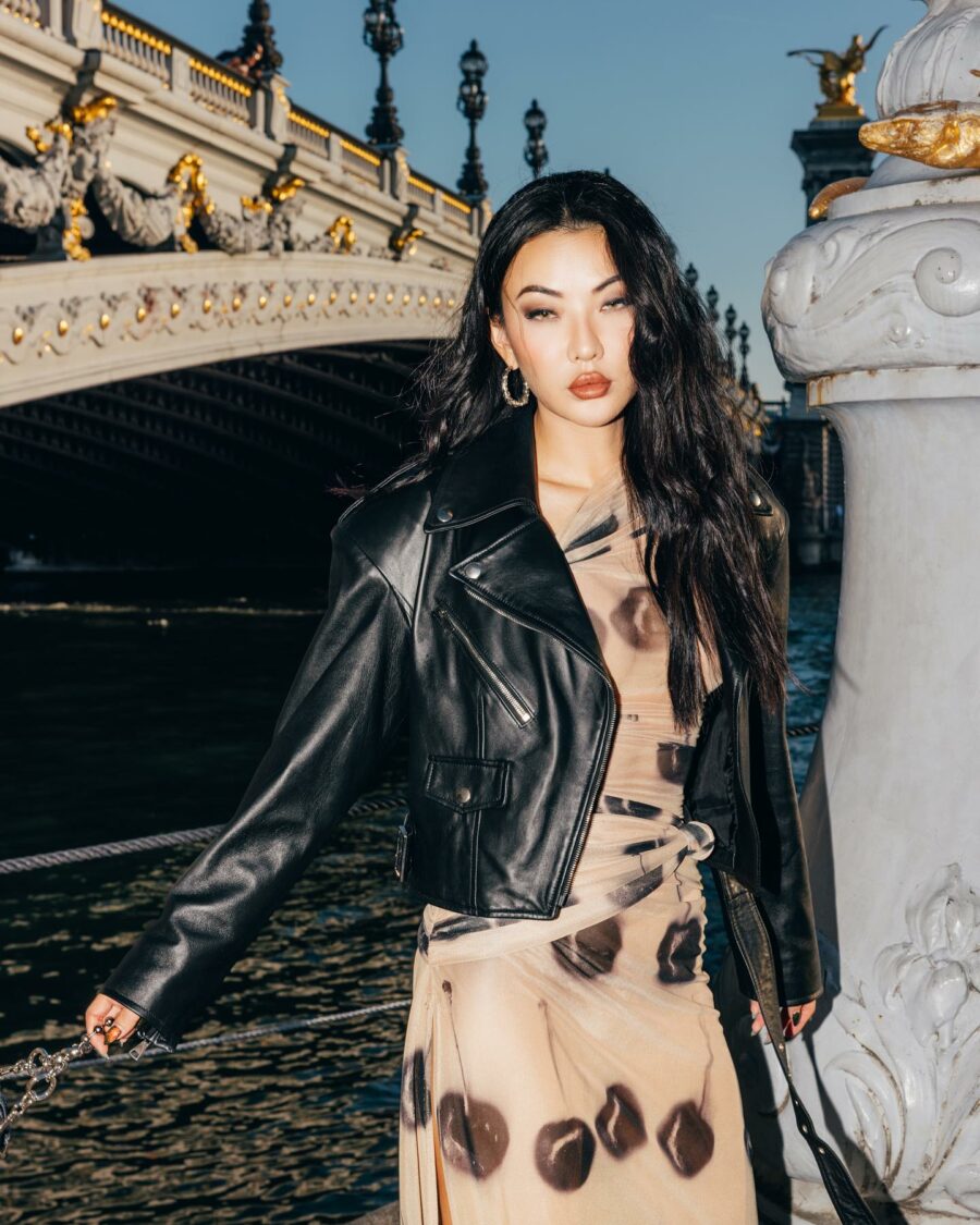 Jessica Wang wearing moto jacket while sharing designer looks for less // Jessica Wang - Notjessfashion.com