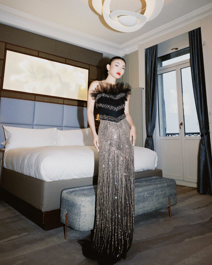 Jessica Wang wearing a sequin Alberta Ferretti gown // Jessica Wang - Notjessfashion.com