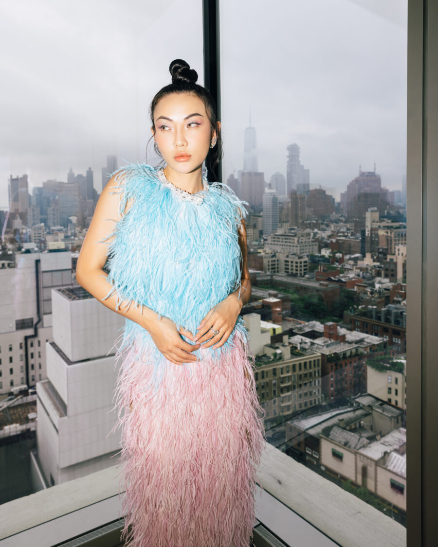 Jessica Wang wearing a feather maxi dress // Jessica Wang - JessicaWang.com